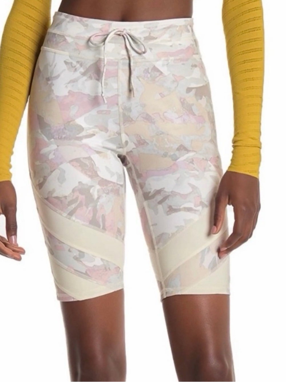 Free People Women's Pastel Camo Athletic Shorts - Cream, Pink, Tan